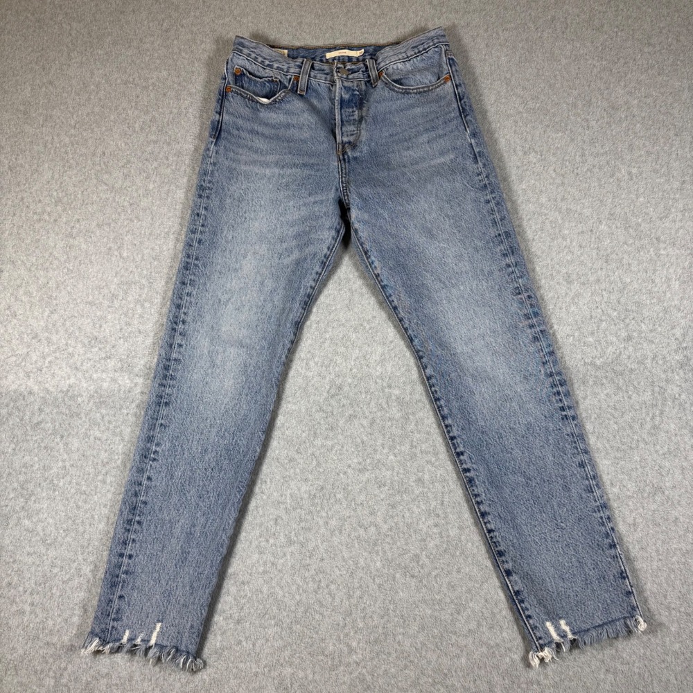 Levis Premium Wedgie Straight Jeans Light Wash Raw Hem High Rise Womens 27